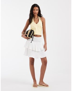 Vero Moda Mini Rok Van Kaasdoek Met Gesmokte Taille En Ruches Aan De Zoom - Wit