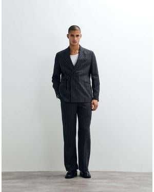 ASOS Wide Linen Rich Suit Trouser With Elasticated Waist - Blue