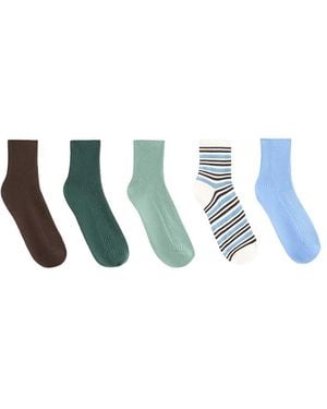 Oysho 5 Pairs Of Cotton Blend Quarter Socks - Blue