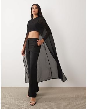 Kaiia Exclusive Chiffon Longline Crop Cape Top Co-ord - Grey