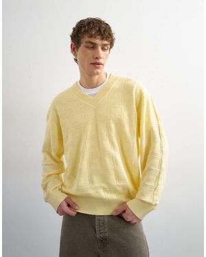 TOPMAN Jersey Holgado Con Cuello De Pico De Punto Texturizado De -Azul - Amarillo