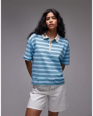 TOPSHOP – gestreiftes kastiges poloshirt - Blau