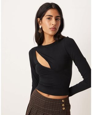Motel Nyla Long Sleeve Slsh Cut Out Top - Black