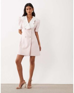 Sister Jane Exclusive Contrast Collar Button Detail Mini Dress - Natural