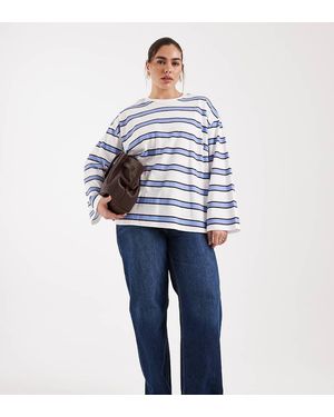 Pieces Plus Pieces Curve Oversized Rugby Stripe Long Sleeve T-shirt - Blue