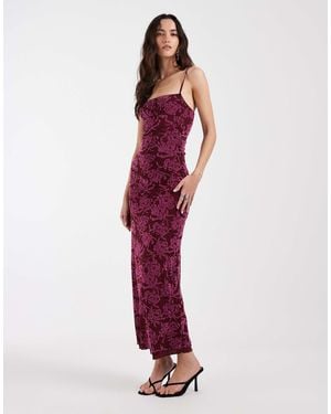 Motel Darish Flock Shadow Leaf Midaxi Dress - Red