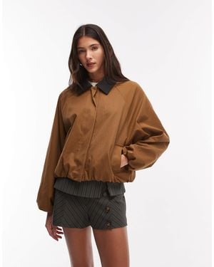 Kaiia Exclusive Technical Button Through Toggle Detail Collared Jacket - Brown