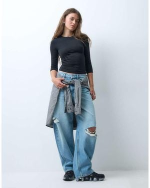 Collusion 3/4 Length Sleeve Fitted Top - Blue