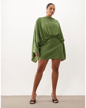 ASOS Asos Design Curve Cape Sleeve Open Back Mini Dress With Tassels - Green