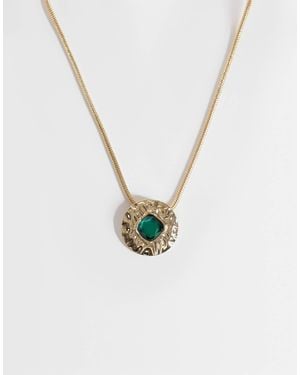 ASOS Schlangenkette-halskette mit gehämmertem anhänger mit grünem steindetail - Weiß
