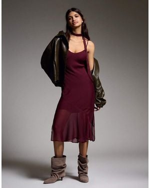 Bershka Scarf Chiffon Midi Dress - Red