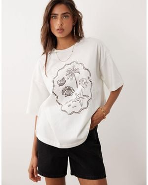 The Frolic Exclusive Summer Beach Graphic Front Oversized T-shirt - White