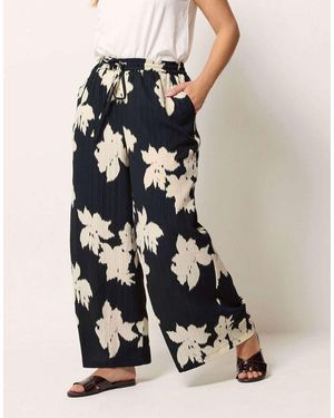 Yours Clothing Floral Textured Wide Leg Trousers - Blue