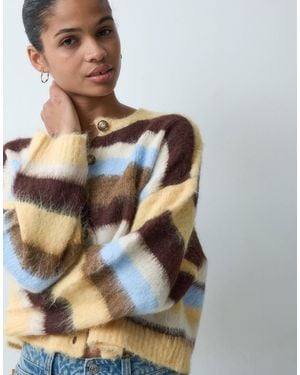Miss Selfridge Mehrfarbig gestreifte, angeraute strickjacke mit rundhalsausschnitt - Mettallic