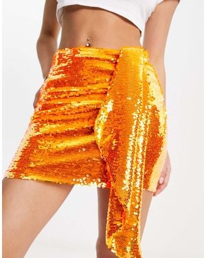 Glamorous Mini Skirt With Tie Front - Orange
