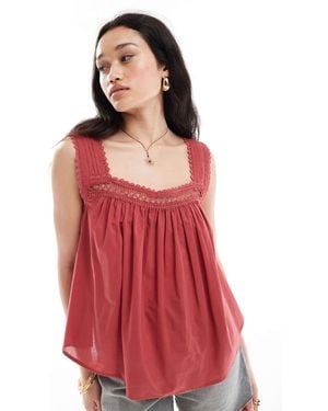ASOS Lace Trim Square Neck Cami Top - Red