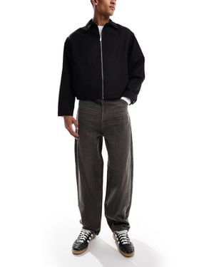 Collusion X001 - jean ample à surpiqûres - anthracite délavé effet sali - Noir