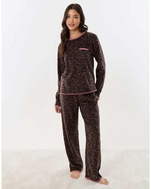 Threadbare Micro Fleece Pyjama Set - Brown