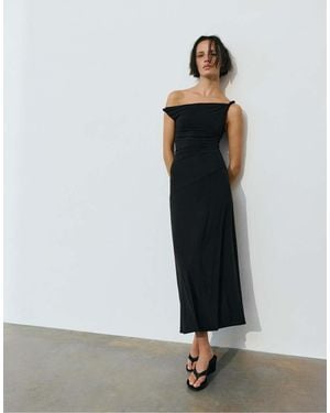 Pull&Bear Asymmetric Midi Dress - Black
