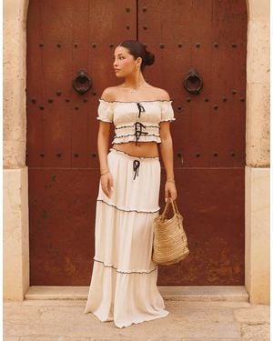 The Frolic X Lydia Kara Exclusive Contrast Lettuce Edge Tiered Maxi Skirt Co-ord - Brown