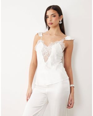 Bardot Ivy Lace Detailing V-neck Frill Strap Camisole Top - White