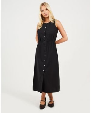 Brave Soul Sleeveless Button Down Midi Dress - Black