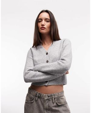 Monki Cropped Knitted Cardigan With Pockets - Gray