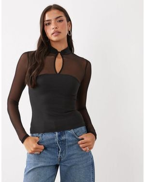 ASOS Bandage-corsagenoberteil aus mesh mit mandarin-kragen und langen ärmeln - Schwarz