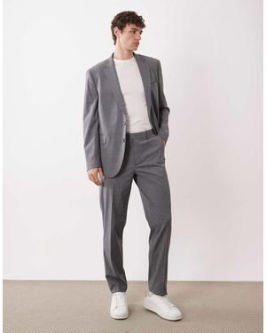 Mango London Regular Fit Fine Check Print Tailored Suit Trouser Co-Ord - Grey