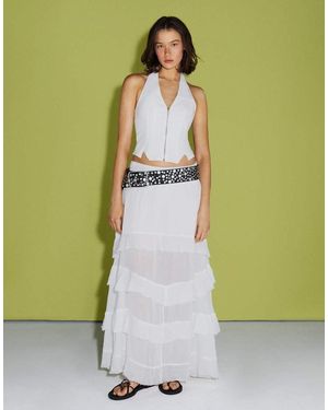 Bershka Ruffled Maxi Skirt - Green