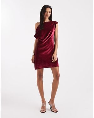 ASOS Velvet Drape One Shoulder Mini Dress - Red