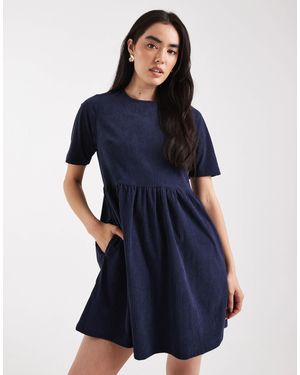 Threadbare – kurzärmliges minikleid aus baumwoll-cord - Blau