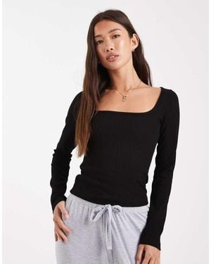 Miss Selfridge Square Neck Rib Long Sleeve Top - Black