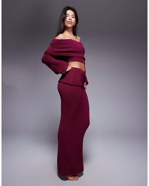 Wanderdoll Exclusive Yasmin Boucle Knit Dramatic Foldover Maxi Skirt Co-Ord - Purple