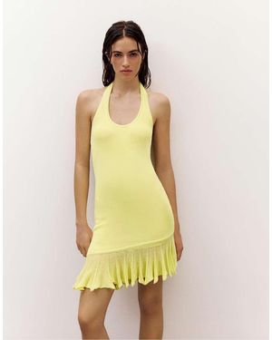 Pull&Bear Asymmetrische Gebreide Halterjurk - Geel