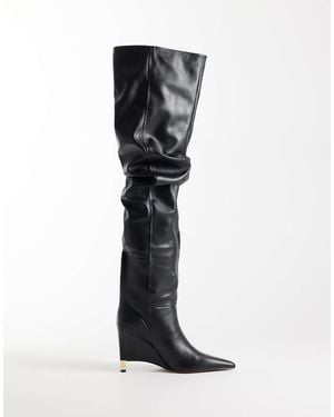 ASOS Katya Wedge Ruched Over The Knee Boots - Black