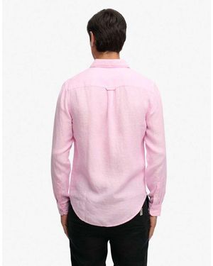 Superdry Riviera Long Sleeve Linen Shirt - Pink