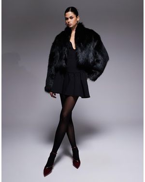 Aria Cove Oversized Kort Jack Van Imitatiebont Met Wijde Mouwen - Zwart