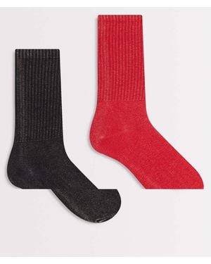 Weekday 2-pack Ribbed Crew Socks - Red
