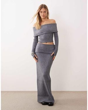 Wanderdoll Wander Doll Mollie Textured Ribbed Knit Deep Foldover Maxi Skirt - Purple