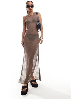 Weekday Sylvie Sheer Pointelle Maxi Dress - Brown