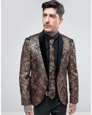 Noose And Monkey Super Skinny Snakeskin Velvet Blazer - Metallic