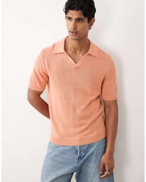 Mango Cotton Mix Knitted Short Sleeve Revere Neck Poloshirt - Blue