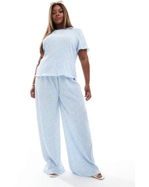 Pieces Plus Pieces Curve Mini Plisse Wide Leg Trouser Co-Ord - Blue