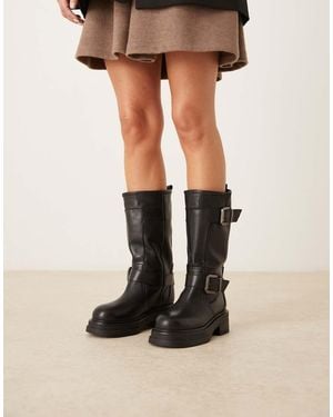 ASOS Cohen Multi-buckle Leather Knee Boots - Black