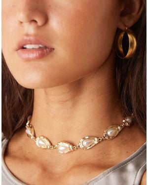 ASOS Short Necklace With Faux Pearl Stone-set Design - Brown