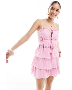 esmé studios Esmee Exclusive Tiered Tie Front Beach Crop Top - Pink