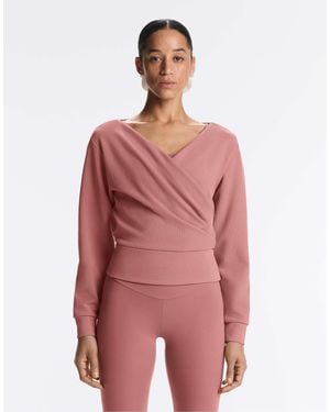 Oysho – wickel-sweatshirt aus angerautem, geripptem modal - Rot