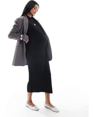 Mama.licious Mamalicious Maternity Soft High Neck Ribbed Long Sleeved Midi Dress - Blue