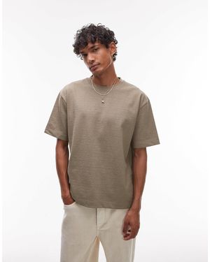 TOPMAN T-shirt coupe carrée en tissu épais - kaki - Marron